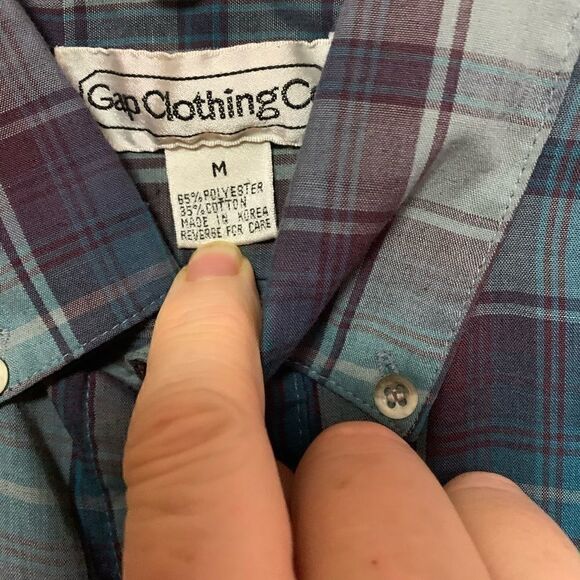Gap shirt green green/maroon check medium - Picture 2 of 8